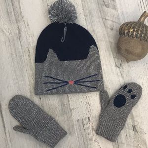 Crewcuts cat beanie and paw gloves S/M